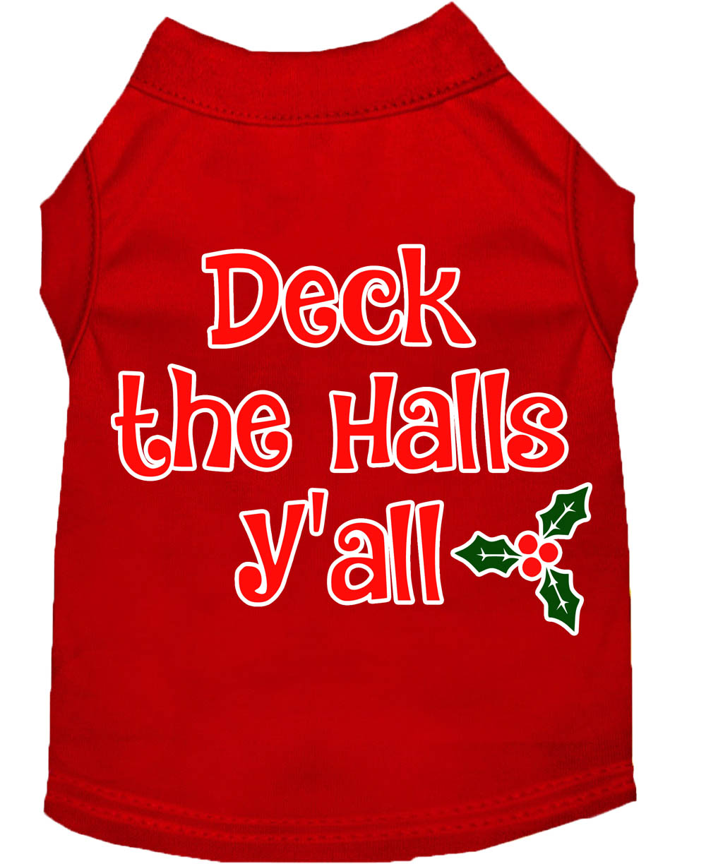 Deck the Halls Y'all Screen Print Dog Shirt Red Lg